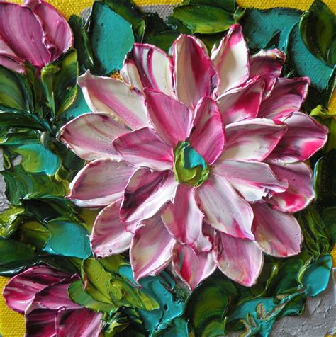 Impasto Palette Knife Floral Painting Magenta Pink Dahlias