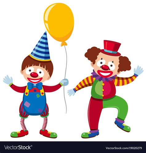 Two Happy Clowns With Yellow Balloon Royalty Free Vector