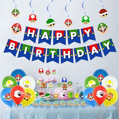 Super Mario Birthday Party Supplies Set With Mario Balloons Super Mario Happy Birthday Banner