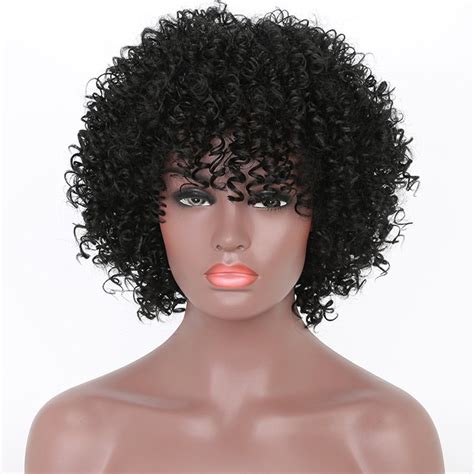 short curly wigs afro kinky curly wigs for black women heat resistant synthetic full black wigs