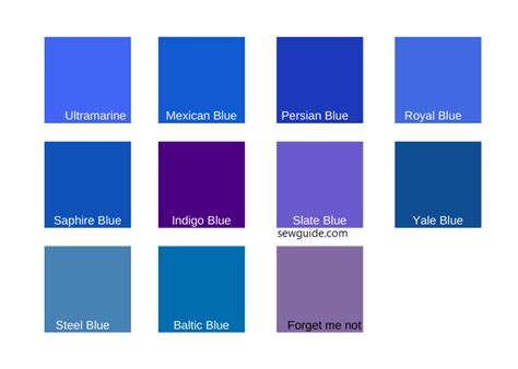 Shades Of Blue Color Chart With Names