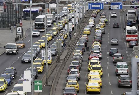 taxi in prague block traffic demand higher pay ban on uber daily mail online