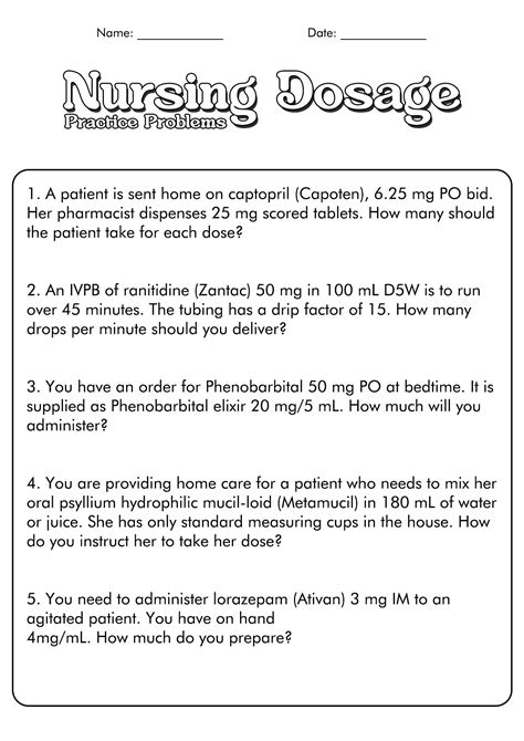 Medication Math Practice Worksheet