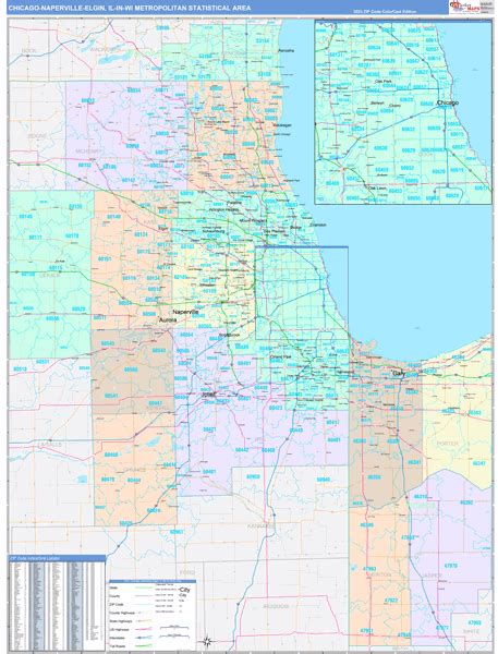 Chicago Naperville Elgin Metro Area Il Zip Code Maps Color Cast