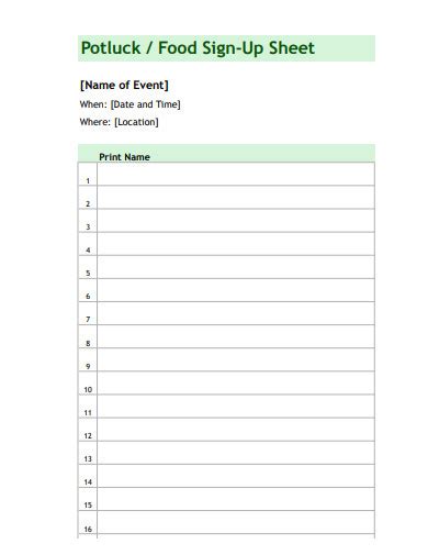 Free 10 Food Sign Up Sheet Samples In Pdf Ms Word