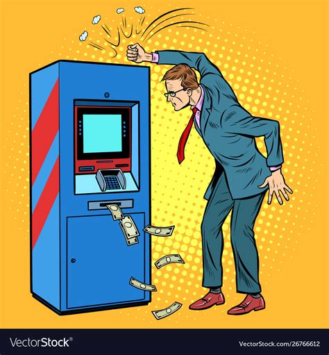 Damaged Atm And Angry Man Royalty Free Vector Image