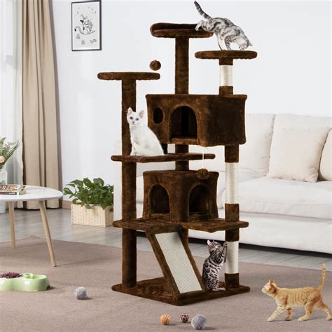 Yaheetech 55h Cat Tree Condo Kitten Tree Tower W2 Condos And Fur Ball