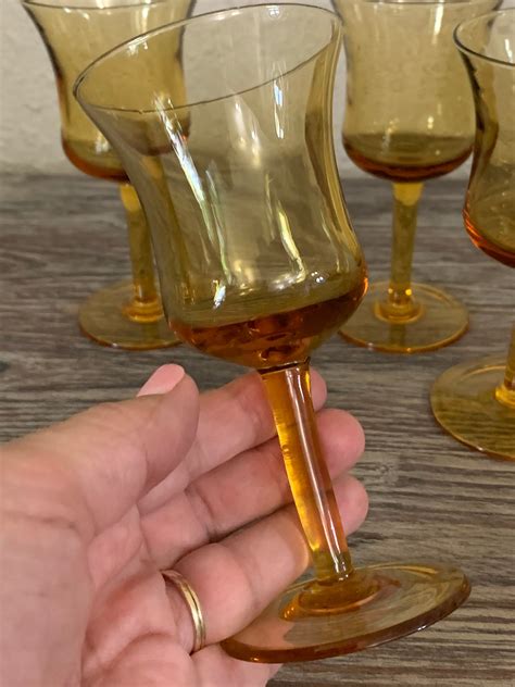 Vintage Amber Set Of 6 Brandy Liqueur Glasses On Pedestals Etsy