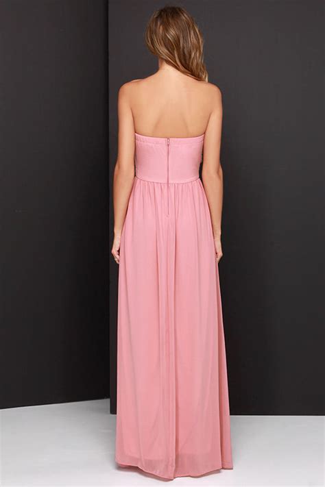 Lovely Dusty Rose Dress Strapless Dress Maxi Dress 6800