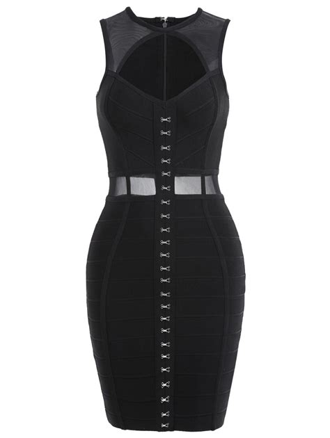 2017 Mesh Insert Cut Out Bandage Dress Black M In Bandage Dresses