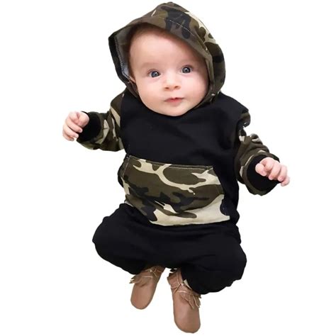 2pcs Spring Autumn Baby Clothing Sets Boys Camouflage Camo Hoodie