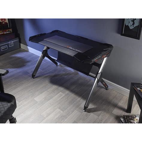 The desk features an adjustable height monitor shelf that holds a monitor of up to 27 with the shelf. X Rocker Gaming Desk Black with Silver Frame | Quzo