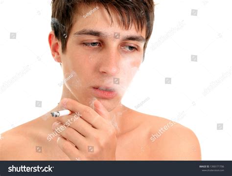 Sad Young Man Cigarette On White Stock Photo 1390171706 Shutterstock