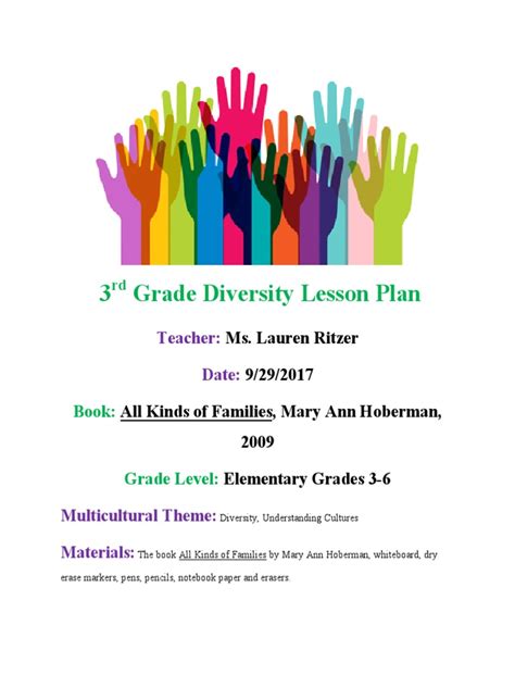 Diversity Lesson Plan All Kinds Of Families 9 29 17 1 Pdf