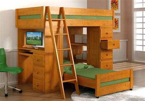 Many bunk bed sets have accessories that allow customization, such as attachable baskets, trays or shelving. Natural Honey Finish Solid Pine Contemporary Loft Bed with ...