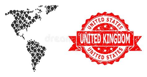 Grunge United States United Kingdom Seal And Marker Mosaic Map Of South