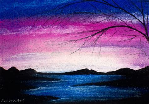 Blue Sunset Aceo Soft Pastel Drawing All Proceeds To By Lainyart