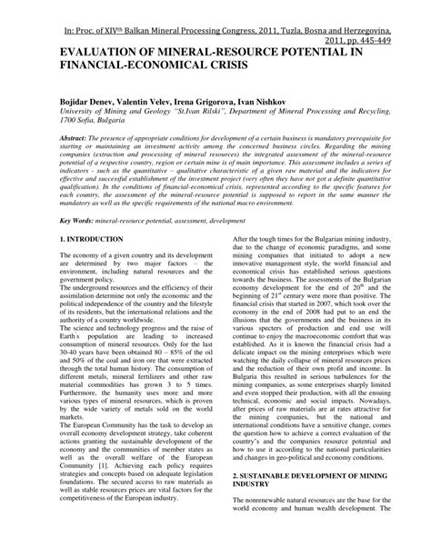 Pdf Evaluation Of Mineral Resource Potential In Financial Economical