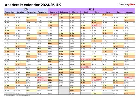 Academic Calendars 202425 Uk Free Printable Excel Templates