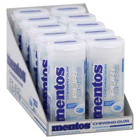 Mentos Pure White Gum Bottle White Mint 10 Pack 15 Ct Per Pack