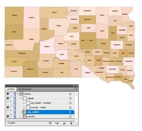 South Dakota 3 Digit Zip Code And County Vector Map Your Vector