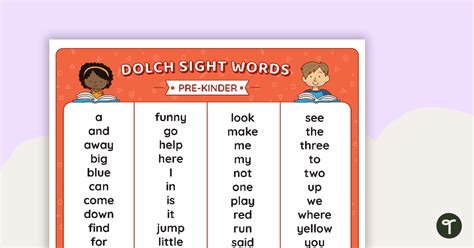 Dolch Sight Words Mat Pre Kinder Teach Starter