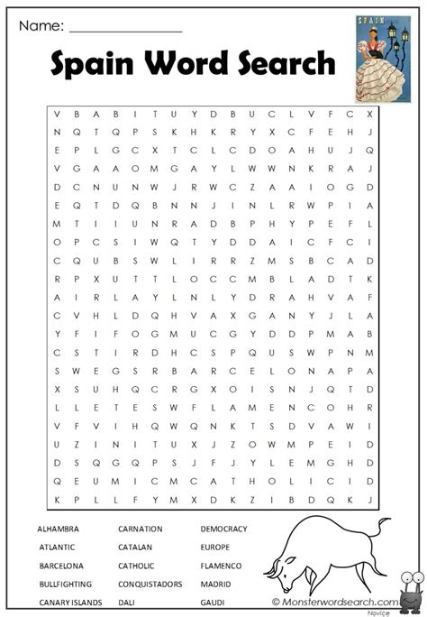 Spain Word Search Monster Word Search
