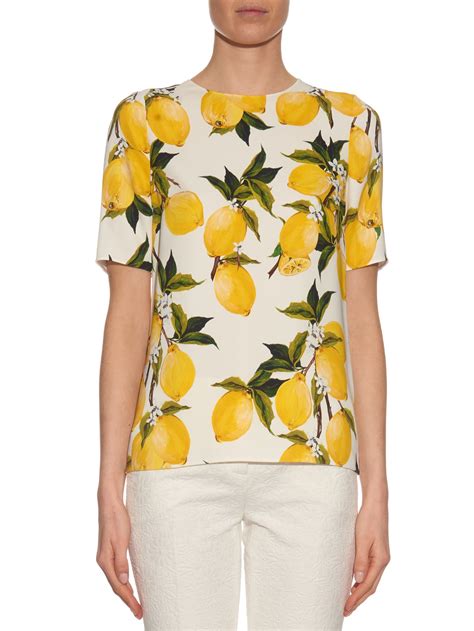 Dolce And Gabbana Lemon Print Floral Short Sleeved Top In White Lyst