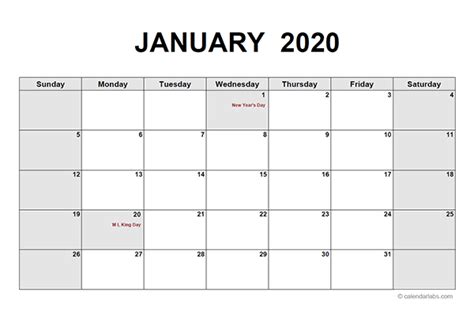 2020 Monthly Calendar Pdf Free Printable Templates