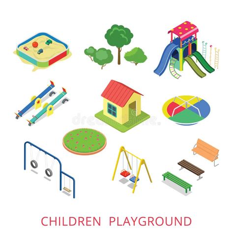 Flat 3d Isometric Style Modern Children Playground Icon Set Stock