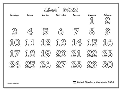 Calendario “56ds” Abril De 2022 Para Imprimir Michel Zbinden Es