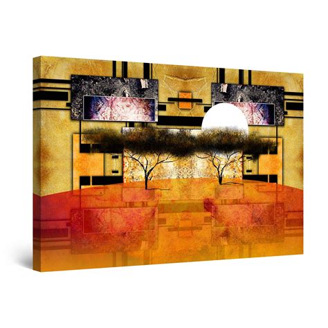 Startonight Canvas Wall Art Abstract Brown Geometry And Trees Painting