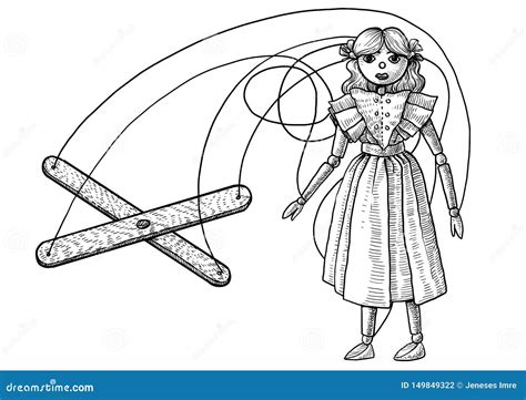Marionette Puppet Illustration Drawing Engraving Ink Line Art