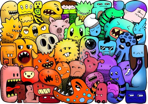 3 Doodle Monster Coloring Pages Etsy Monster Coloring Pages Doodle