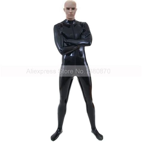 Black Front Zipper Latex Suit Unitard Sexy Zentai Overall Latex Catsuit