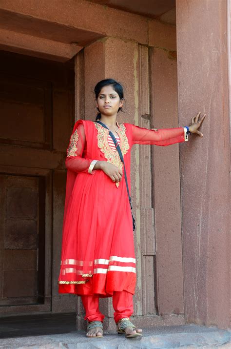 Free Images Person Woman Red Color Clothing Lady Dress Temple Sari Nice India
