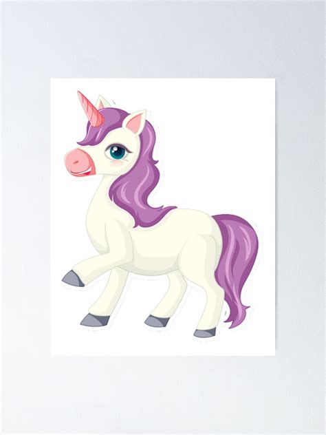 Cute Unicorn Stickers With A Purple Unicorn Cartoon Character Poster