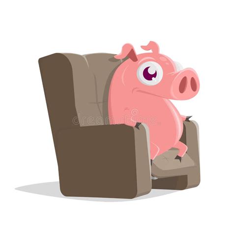 Funny Illustration Of A Cartoon Pig Sitting In A Sofa Stock Vector