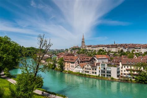 Townscape Of Berne Across Aare River Switzerland Editorial Photography