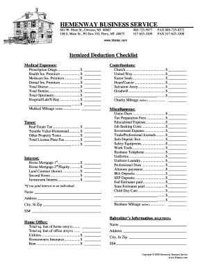 Itemized Deduction Checklist Hbstax Com Fill And Sign Printable Template Online