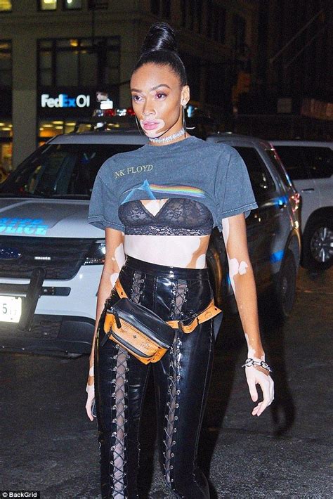 Winnie Harlow Flashes Her Semi Sheer Lace Bra In Barely There T Shirt