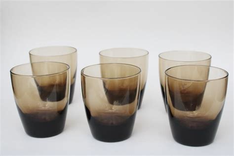 libbey classic mocha smoke brown glass tumblers vintage barware drinking glasses