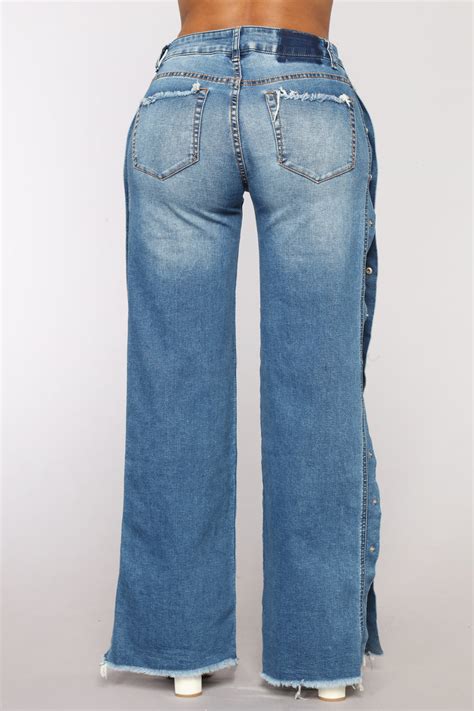 Snap Button Jeans Medium Blue Wash