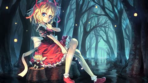 Wallpaper Forest Blonde Anime Girls Short Hair Looking At Viewer