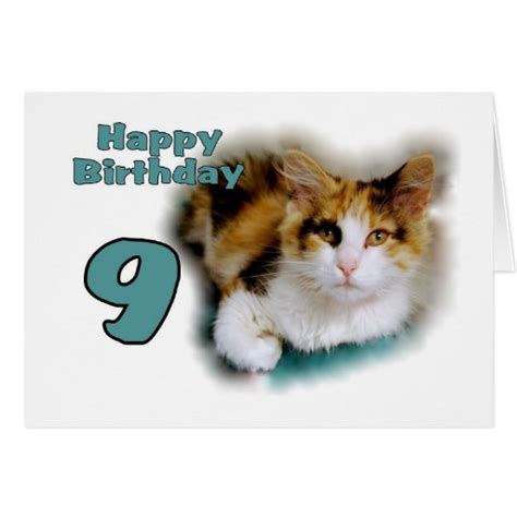 Happy Ninth Birthday Calico Cat Card Zazzle