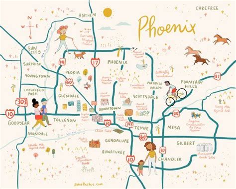 Phoenix Map Art Print 8x10 Illustrated Arizona Poster