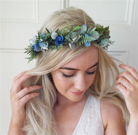 Blue Flower Crown Rustic Blue Crown Bridal Flower Crown Etsy Blue