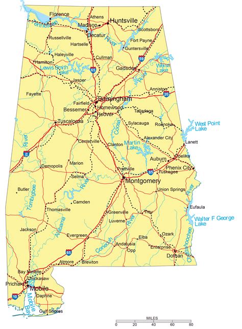 Large Detailed Highways Map Of Alabama With Major Cities Alabama