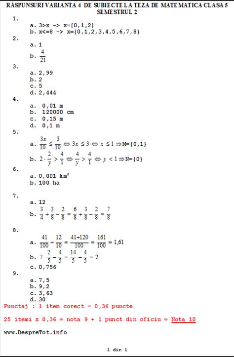 Teza Matematica Clasa 5 Sem 2 Varianta 4