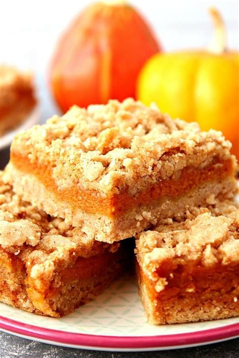 We have ideas for soups, sides, main dishes and even desserts! Pumpkin Pie Bars Recipe - Crunchy Creamy Sweet